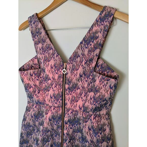 TOPSHOP Pink Jacquard Flames Mini Dress Size 6 - Picture 8 of 11